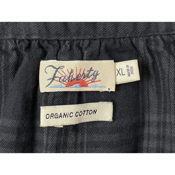 Faherty Women XL Harper Top Black Plaid Organic Cotton Button Front Relaxed - Picture 6 of 7